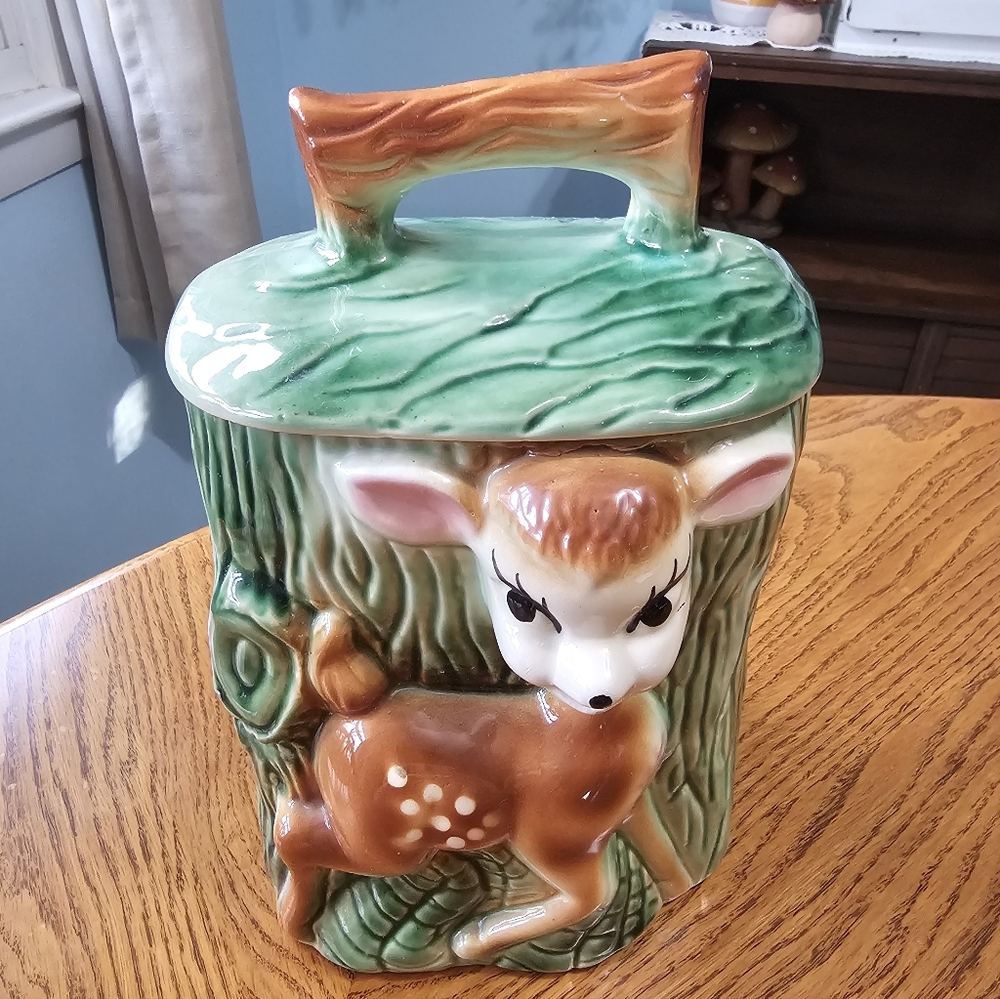RARE Retro Mark Ungemach Deer Fawn Cookie Jar Canister USA Ceramic Pottery Bambi - Picture 3 of 7